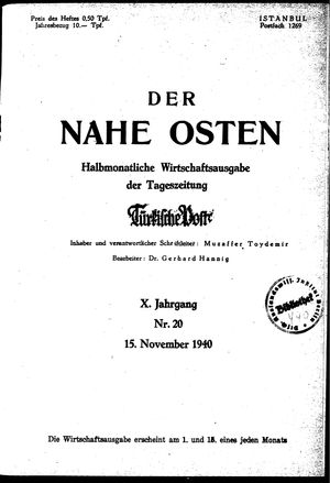 Türkische Post vom 15.11.1940
