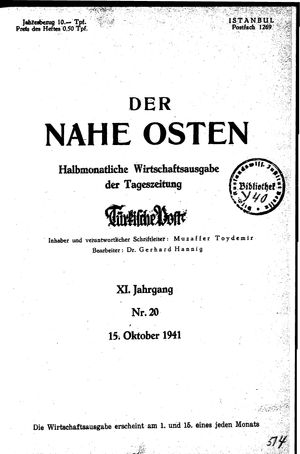 Türkische Post vom 15.10.1941