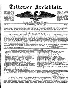 Teltower Kreisblatt vom 19.07.1856