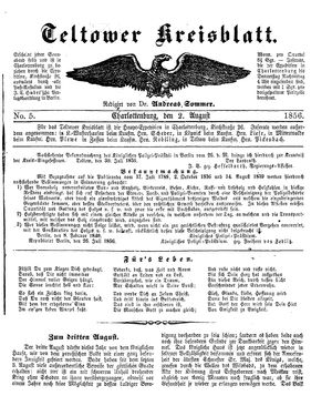 Teltower Kreisblatt vom 02.08.1856