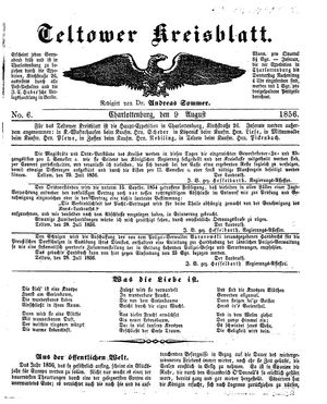 Teltower Kreisblatt vom 09.08.1856