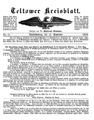 Teltower Kreisblatt vom 13.09.1856