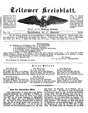 Teltower Kreisblatt vom 27.09.1856