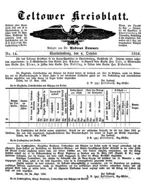 Teltower Kreisblatt vom 04.10.1856