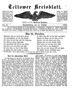 Teltower Kreisblatt vom 11.10.1856