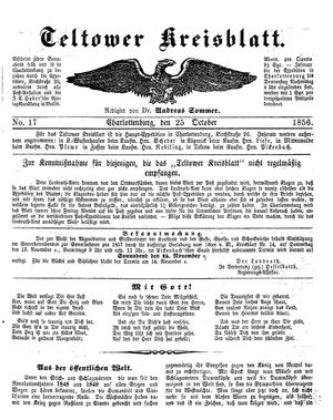 Teltower Kreisblatt vom 25.10.1856
