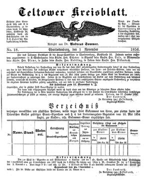 Teltower Kreisblatt vom 01.11.1856