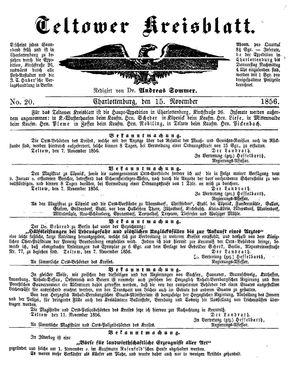 Teltower Kreisblatt vom 15.11.1856