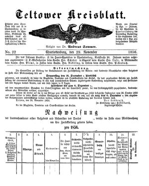 Teltower Kreisblatt vom 29.11.1856