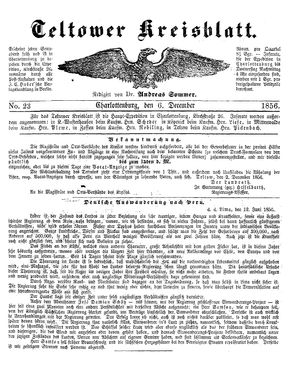 Teltower Kreisblatt vom 06.12.1856