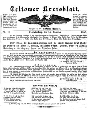 Teltower Kreisblatt vom 20.12.1856