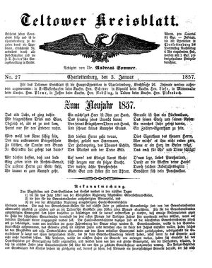 Teltower Kreisblatt vom 03.01.1857