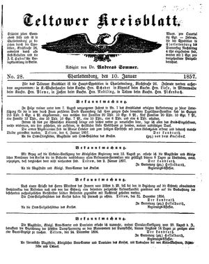 Teltower Kreisblatt vom 10.01.1857