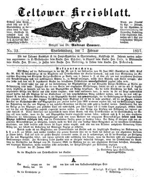 Teltower Kreisblatt vom 07.02.1857