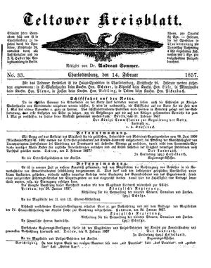 Teltower Kreisblatt vom 14.02.1857