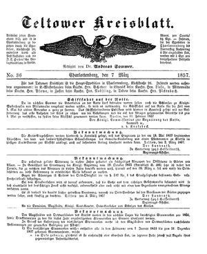 Teltower Kreisblatt vom 07.03.1857