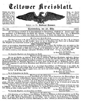 Teltower Kreisblatt vom 28.03.1857