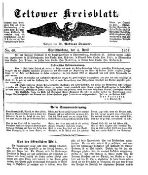Teltower Kreisblatt vom 04.04.1857