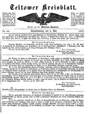 Teltower Kreisblatt vom 02.05.1857