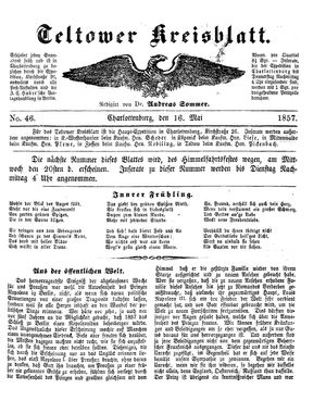 Teltower Kreisblatt vom 16.05.1857
