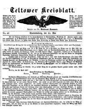 Teltower Kreisblatt vom 30.05.1857