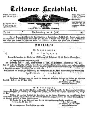 Teltower Kreisblatt on Jul 4, 1857