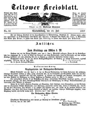 Teltower Kreisblatt vom 18.07.1857