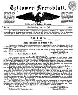 Teltower Kreisblatt vom 25.07.1857