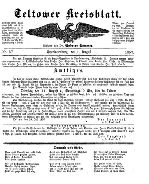 Teltower Kreisblatt vom 01.08.1857