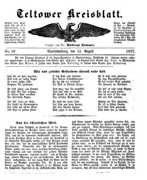 Teltower Kreisblatt vom 15.08.1857