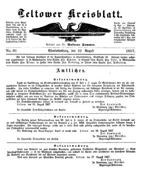 Teltower Kreisblatt vom 22.08.1857