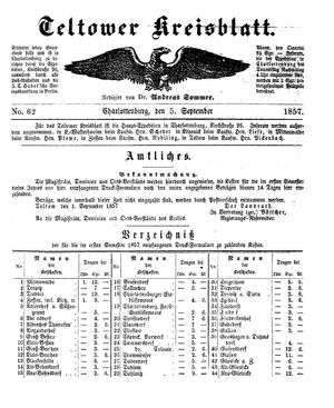 Teltower Kreisblatt vom 05.09.1857