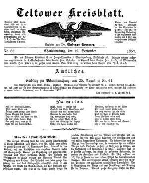 Teltower Kreisblatt vom 12.09.1857