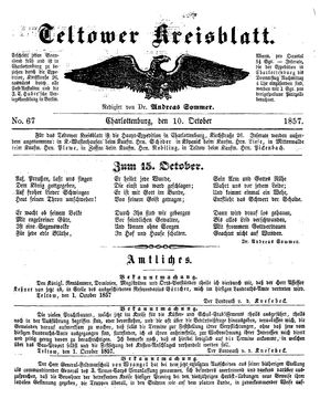 Teltower Kreisblatt vom 10.10.1857