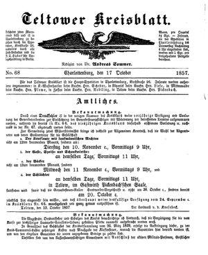 Teltower Kreisblatt vom 17.10.1857