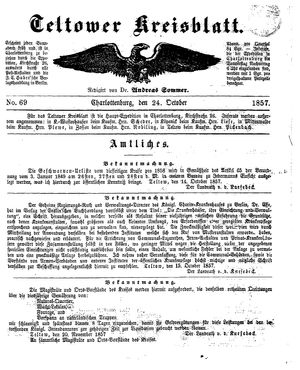 Teltower Kreisblatt vom 24.10.1857