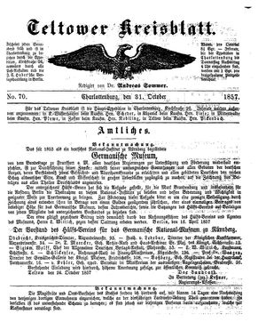 Teltower Kreisblatt vom 31.10.1857
