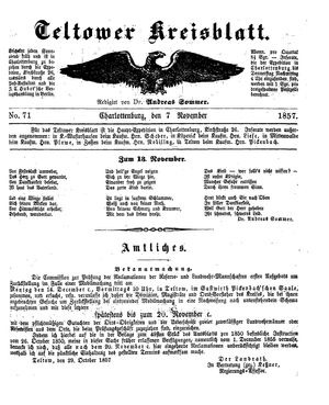 Teltower Kreisblatt vom 07.11.1857