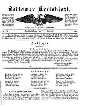 Teltower Kreisblatt vom 21.11.1857