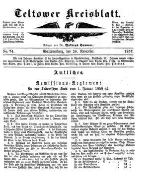 Teltower Kreisblatt vom 28.11.1857