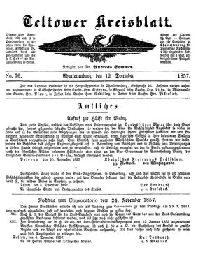 Teltower Kreisblatt vom 12.12.1857