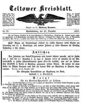 Teltower Kreisblatt vom 26.12.1857