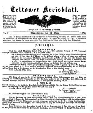 Teltower Kreisblatt vom 27.03.1858