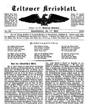 Teltower Kreisblatt vom 17.04.1858