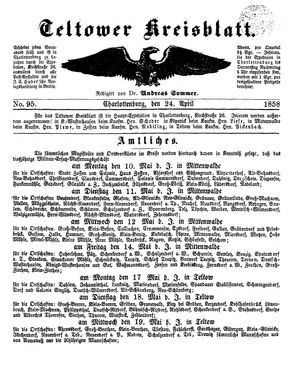 Teltower Kreisblatt vom 24.04.1858