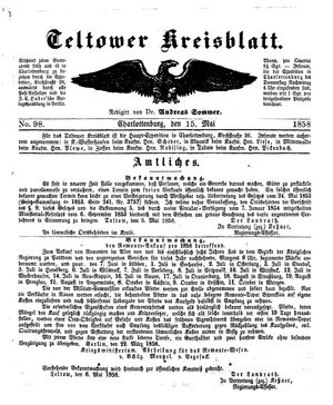 Teltower Kreisblatt vom 15.05.1858