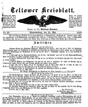 Teltower Kreisblatt vom 22.05.1858