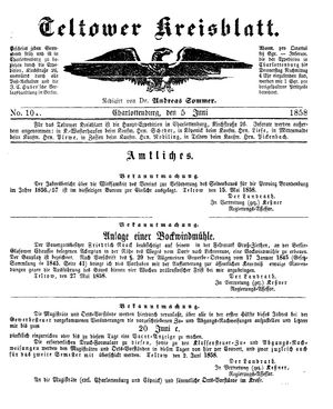 Teltower Kreisblatt vom 05.06.1858