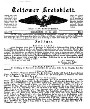 Teltower Kreisblatt vom 19.06.1858