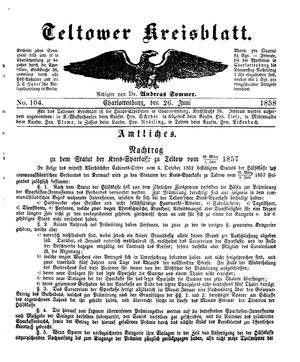 Teltower Kreisblatt vom 26.06.1858